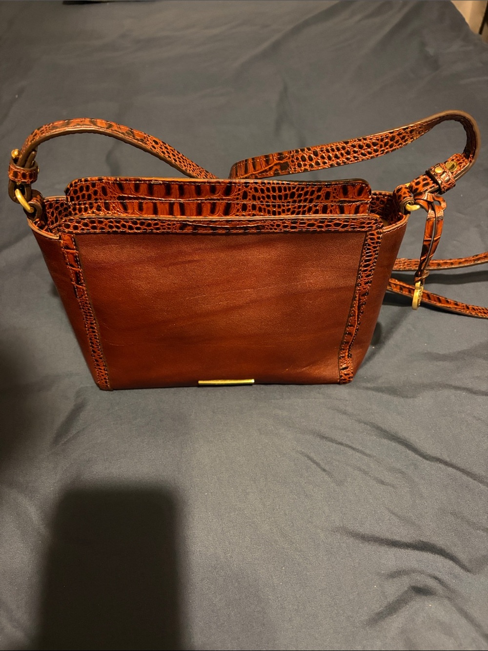 Brahmin Brown Croc-Trim Leather Crossbody